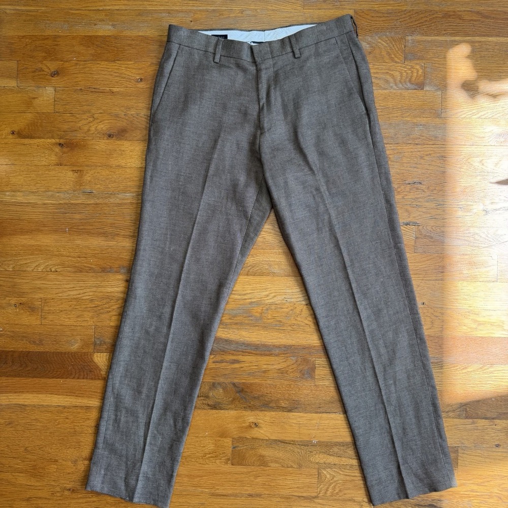 J Crew Ludlow Linen Cotton Pants Mens 30x32 Beige Brown Slim Fit Flat Front